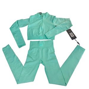 BO+TEE Set Women's Activewear Gym Leggings Size XXS Top Size Xs Turquoise
